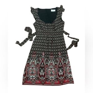 Portmans Red & Black Floral Empire Waist Dress Fully Lined Women’s Size 6